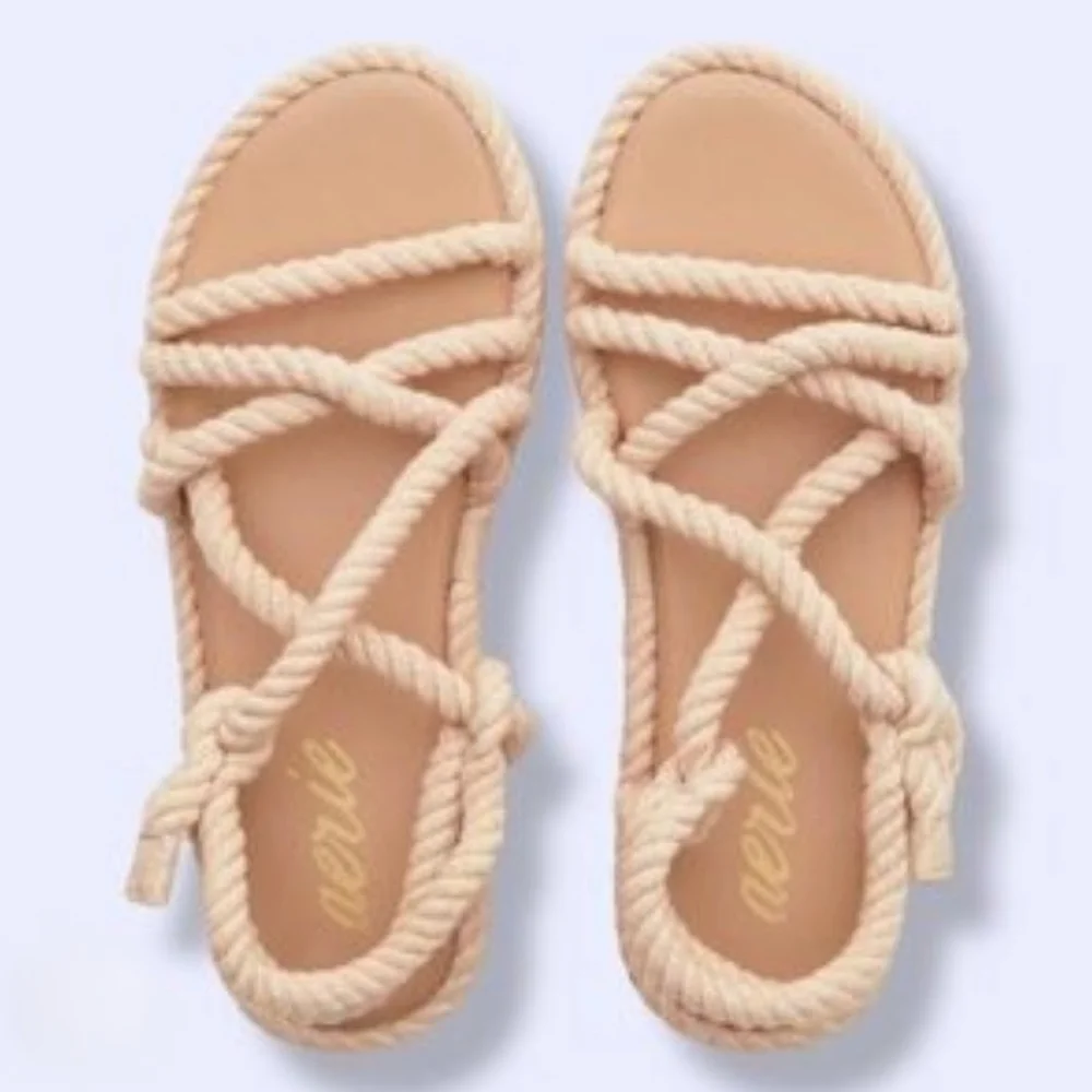 Aerie Blue Bow Beachy Summer Boho Slide Sandals Size Womans 9